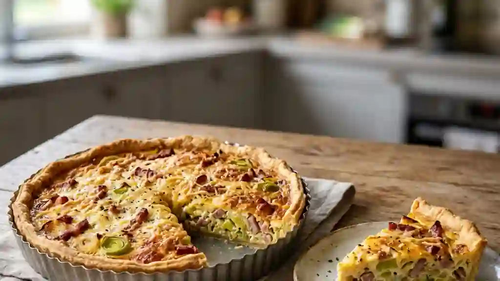Quiche fondante poireaux, oignons et lardons - Photo de présentation