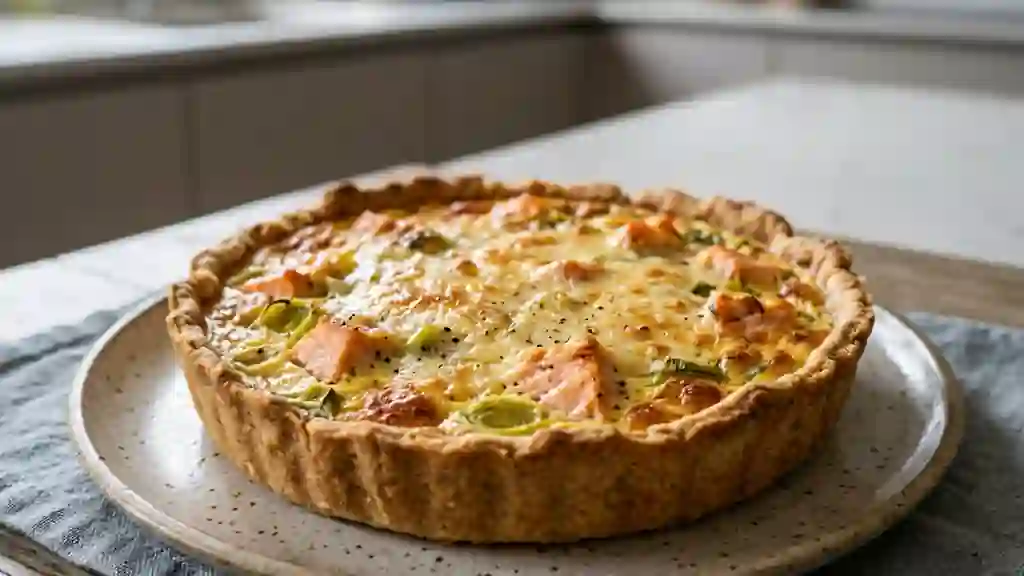 Quiche onctueuse au saumon frais et poireaux - Photo de présentation