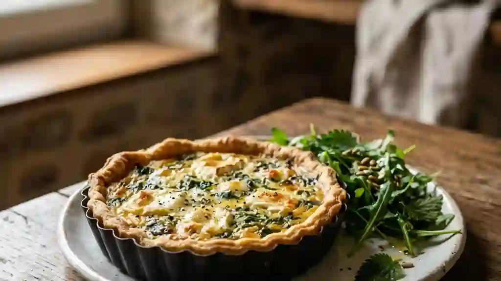 Quiche rustique orties et chèvre fondant - Photo de présentation
