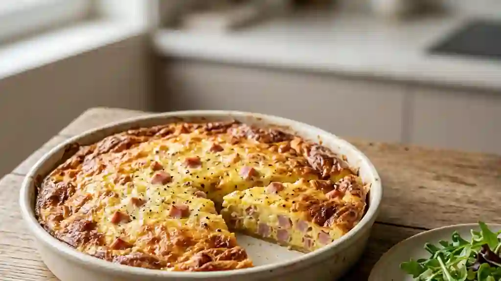 Quiche jambon-fromage fondante sans pâte - Photo de présentation
