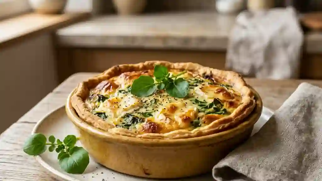 Quiche fondante au cresson et chèvre frais - Photo de présentation