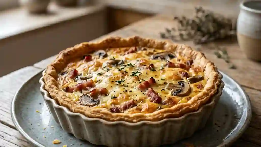 Quiche fondante lard fumé et champignons - Photo de présentation