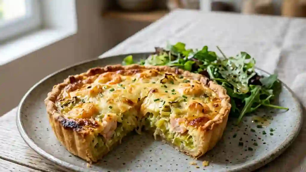 Quiche fondante aux poireaux et crevettes - Photo de présentation