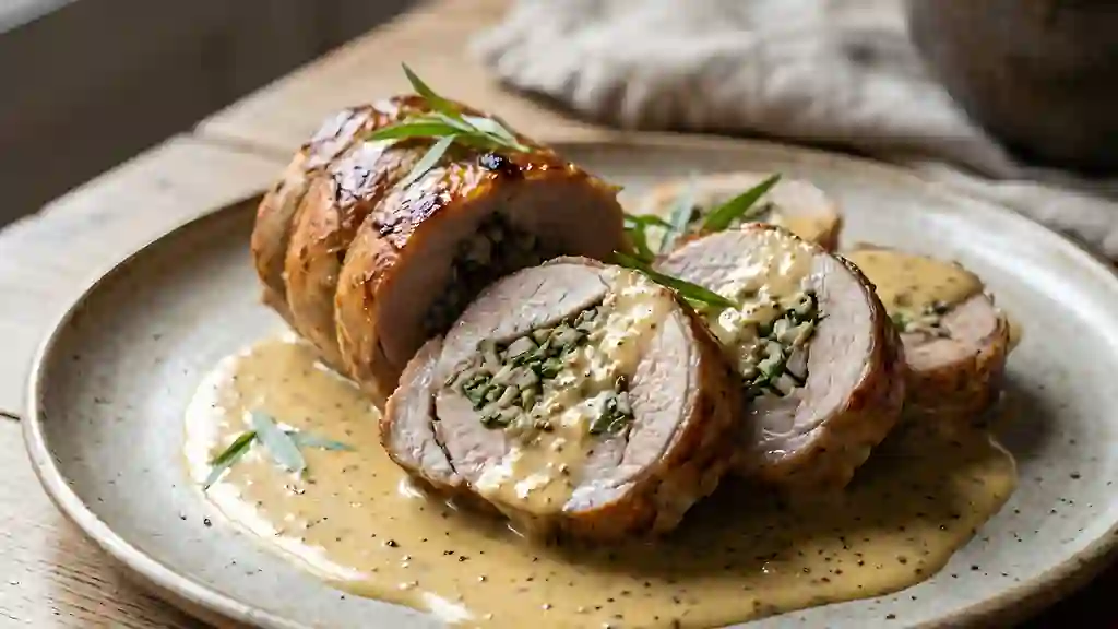 Râble de lapin farci, sauce moutarde onctueuse - Photo de présentation