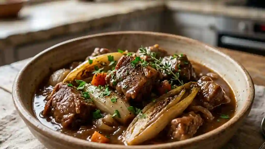 Agneau fondant et endives braisées en cocotte - Photo de présentation