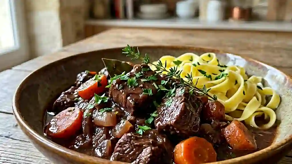 Ragoût de chevreuil fondant au vin rouge - Photo de présentation