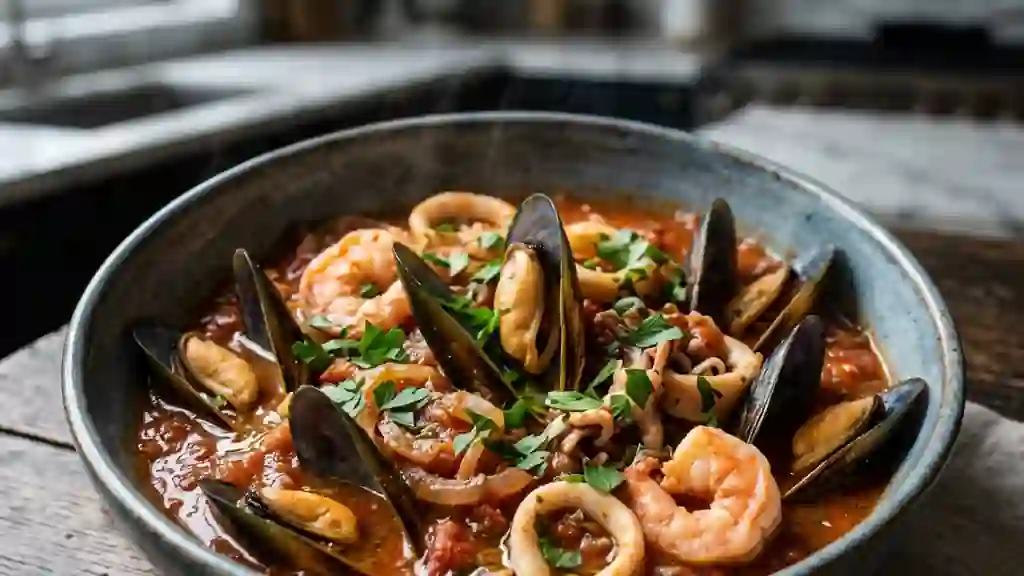 Mijoté de fruits de mer fondant et tomaté - Photo de présentation