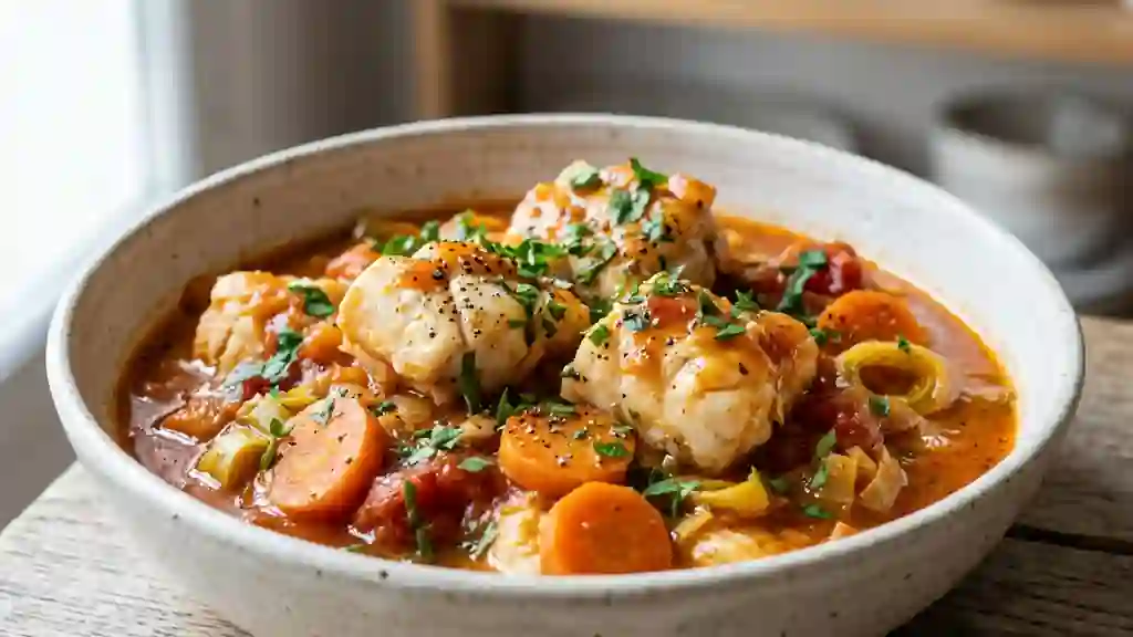 Cocotte de lotte fondante et légumes confits - Photo de présentation