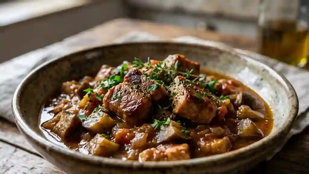 Porc mijoté fondant aux aubergines - Photo de présentation