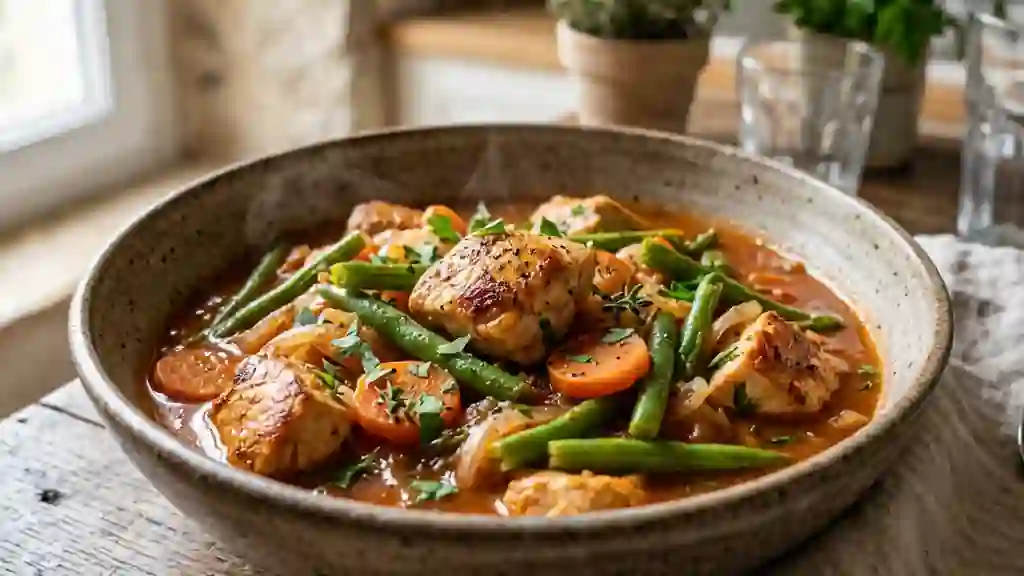 Cocotte de poulet fondant aux haricots verts - Photo de présentation