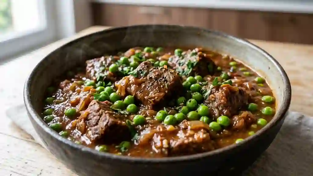 Ragoût de bœuf fondant aux petits pois - Photo de présentation