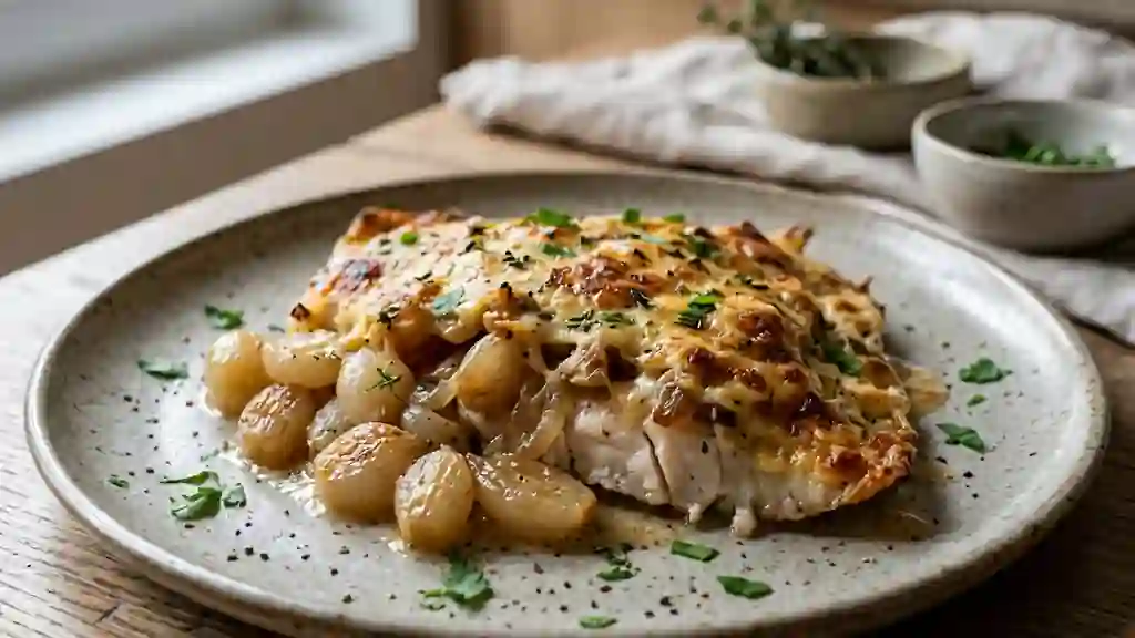 Aile de raie fondante et son gratin d'oignons - Photo de présentation