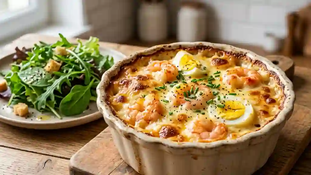 Ramequins fondants crevettes et œufs gratinés - Photo de présentation