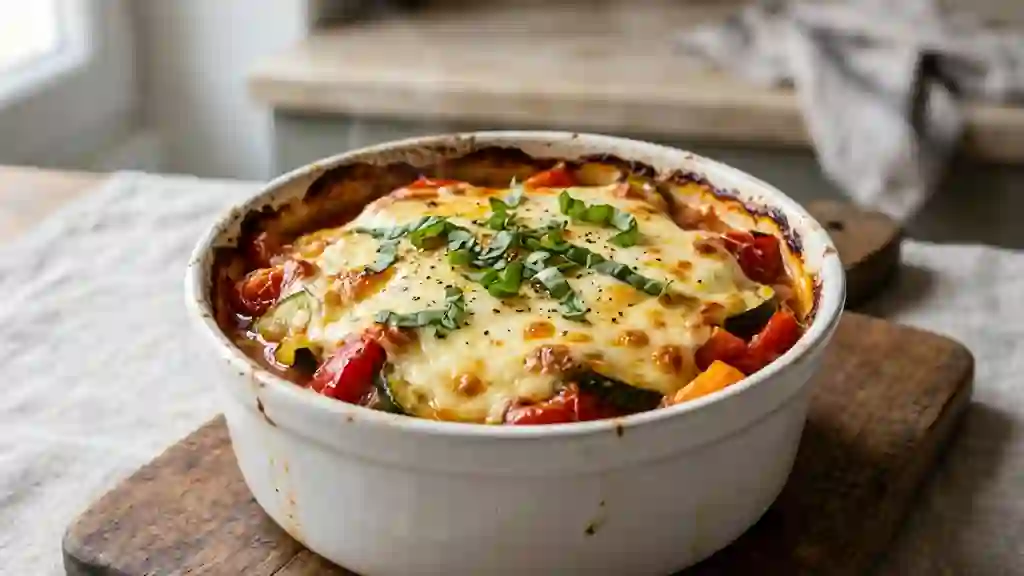 Légumes d'été fondants et mozzarella filante - Photo de présentation