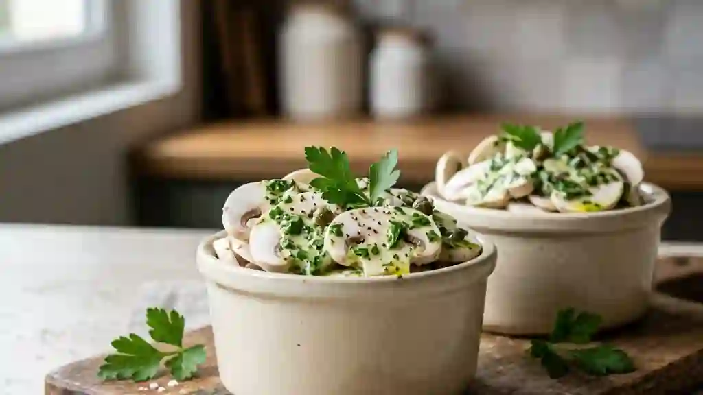 Champignons crus à la sauce verte acidulée - Photo de présentation