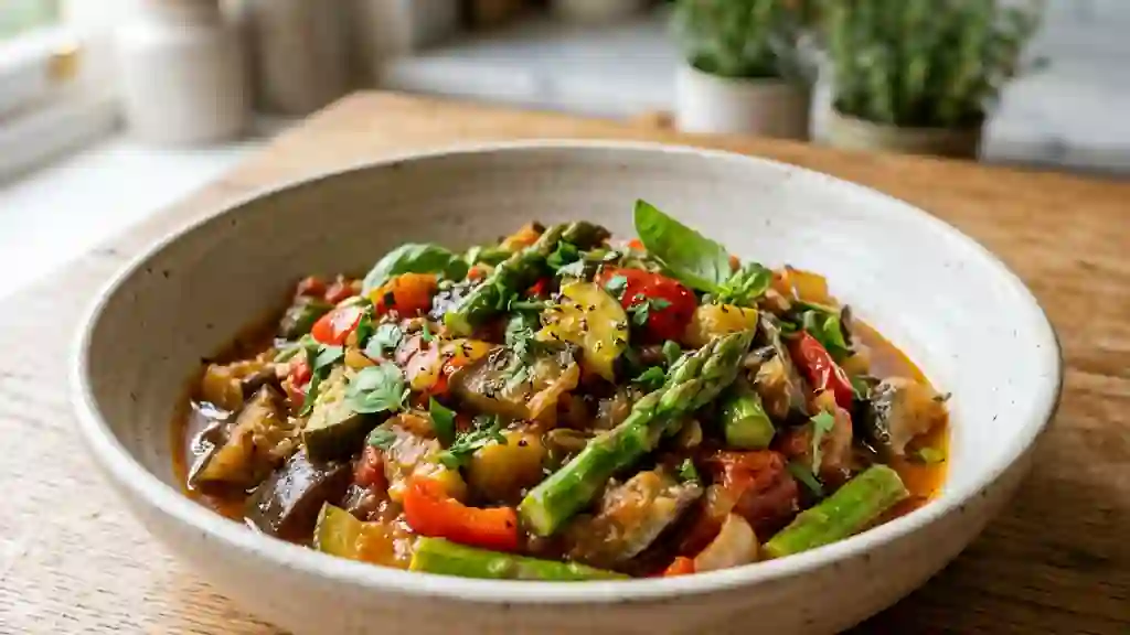 Ratatouille fondante aux asperges croquantes - Photo de présentation