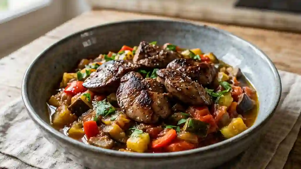 Ratatouille fondante aux foies de volaille - Photo de présentation