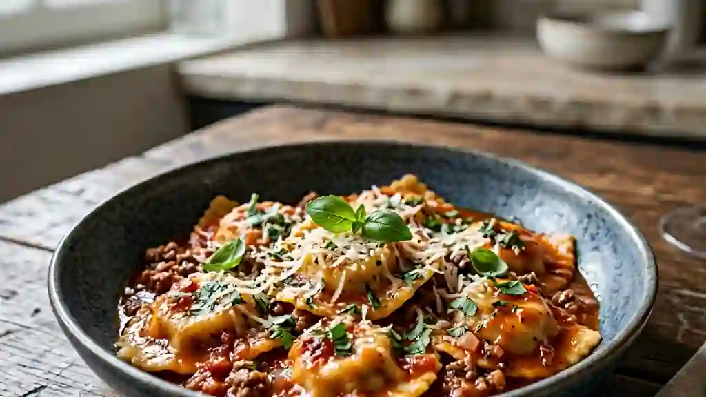 Raviolis fondants au bœuf et tomate basilic - Photo de présentation