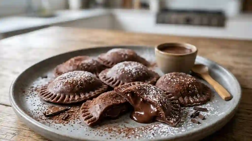 Raviolis fondants au cœur chocolat noir - Photo de présentation