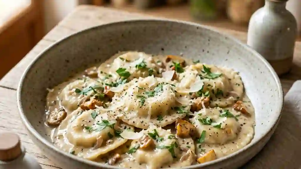 Raviolis fondants aux champignons et parmesan - Photo de présentation