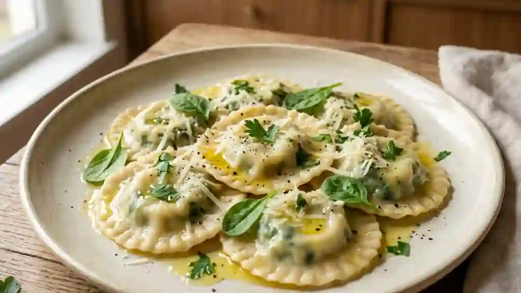 Raviolis fondants ricotta et épinards frais - Photo de présentation