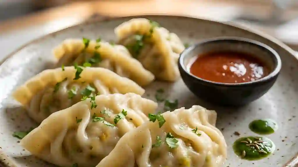 Raviolis vapeur indiens fondants et épicés - Photo de présentation