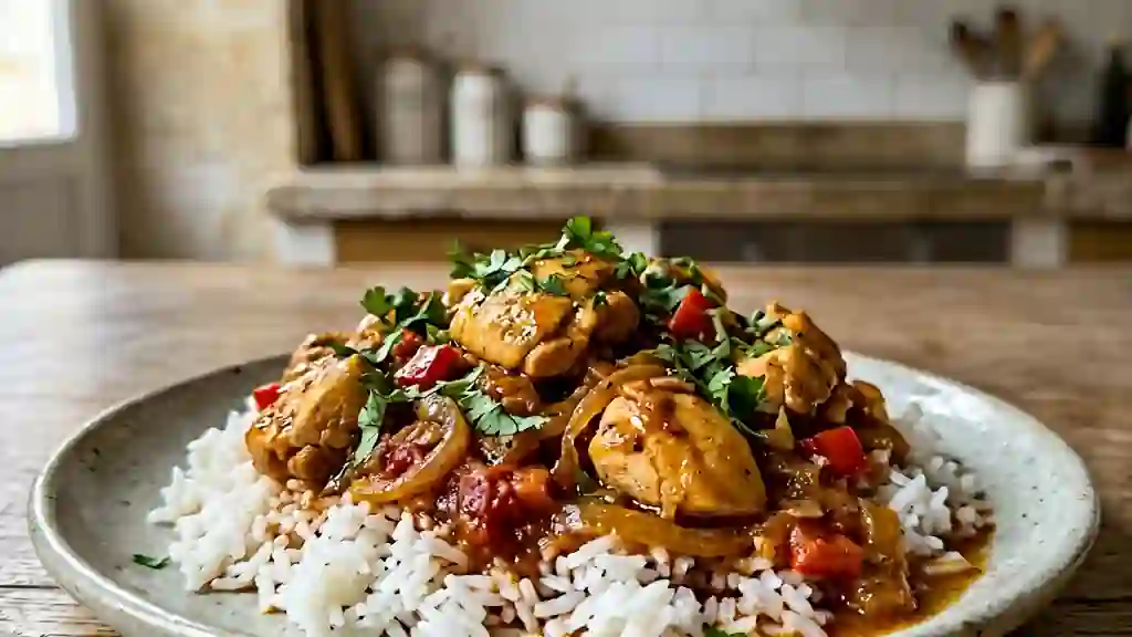 Momotombo au poulet doré et poivrons fondants - Photo de présentation