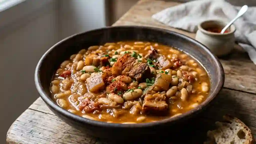 Ttorr basque : haricots fondants et porc confit - Photo de présentation