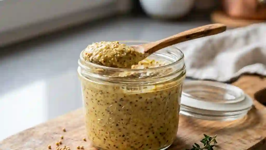 Moutarde onctueuse au miel et vinaigre de cidre - Photo de présentation