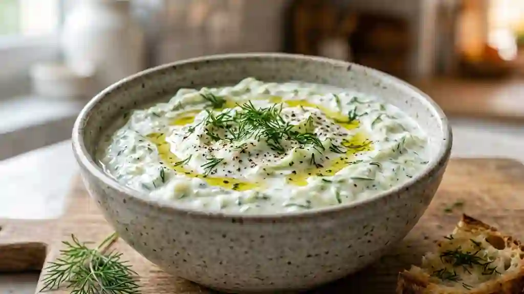 Tzatziki onctueux au concombre et aneth frais - Photo de présentation