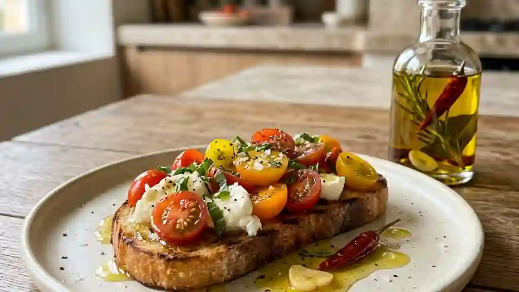 Huile d'olive infusée ail, romarin et piment - Photo de présentation