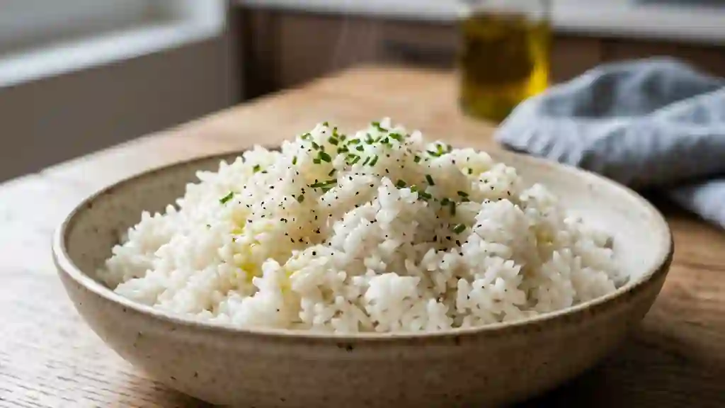 Riz blanc fondant et grains aérés - Photo de présentation