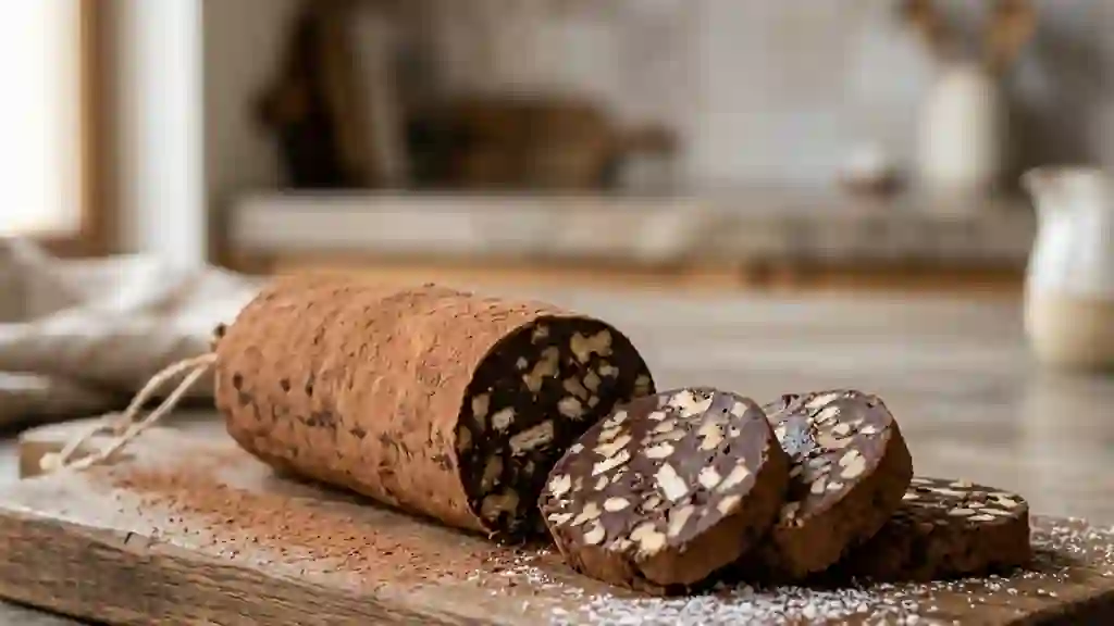 Saucisson au chocolat noir et éclats de noix - Photo de présentation