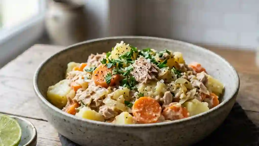 Poêlée de thon onctueuse aux légumes racines - Photo de présentation