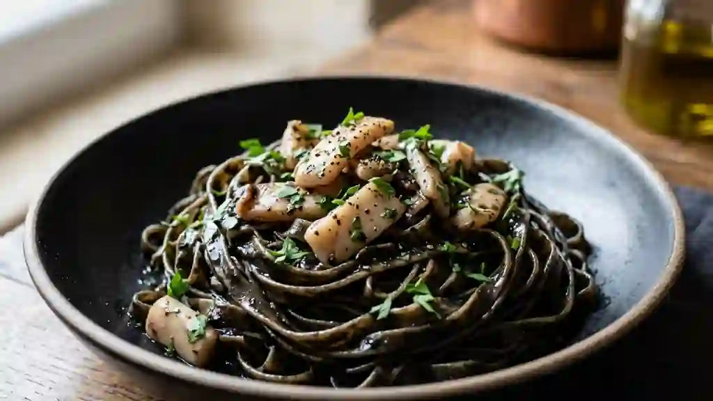Linguine noires iodées aux lamelles de seiche - Photo de présentation