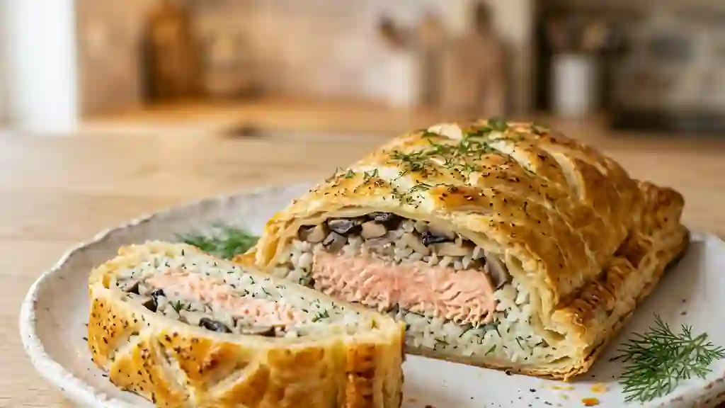 Coulibiac de saumon croustillant et fondant - Photo de présentation