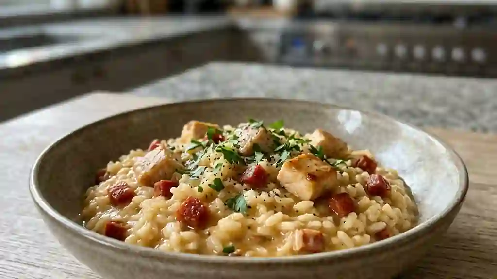 Risotto onctueux dinde et chorizo piquant - Photo de présentation
