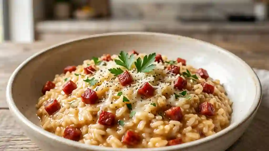 Risotto fondant au chorizo et parmesan - Photo de présentation