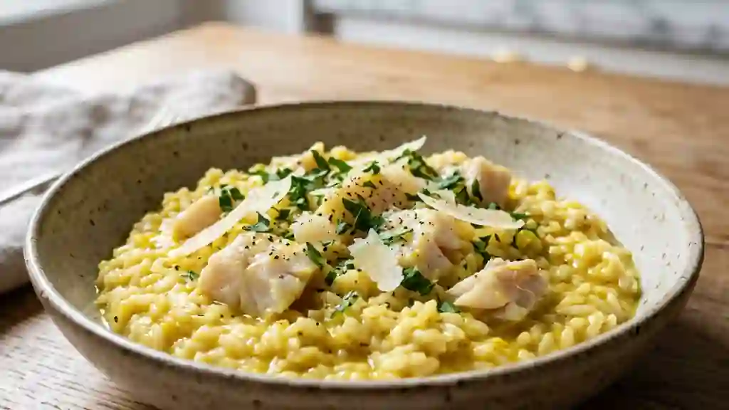 Risotto crémeux au poisson et curry doux - Photo de présentation