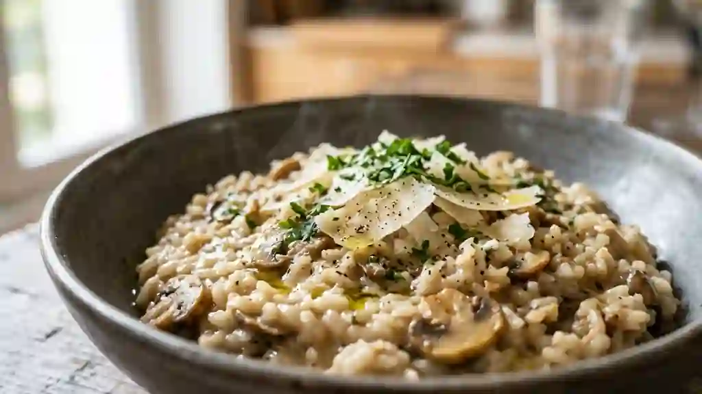 Risotto fondant aux champignons et parmesan - Photo de présentation