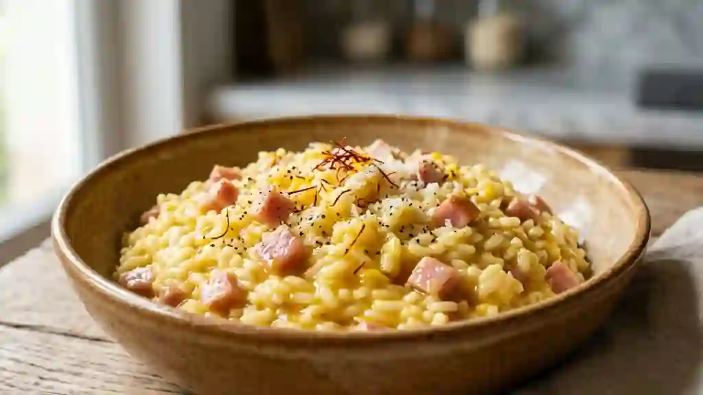 Risotto crémeux au safran et mortadelle - Photo de présentation