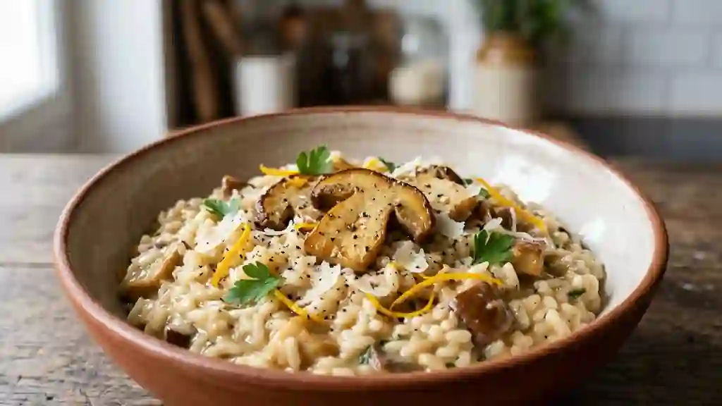 Risotto crémeux aux cèpes et zestes d'orange - Photo de présentation