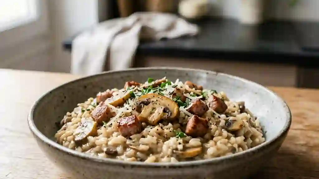 Risotto Fondant Porc et Champignons de Paris - Photo de présentation