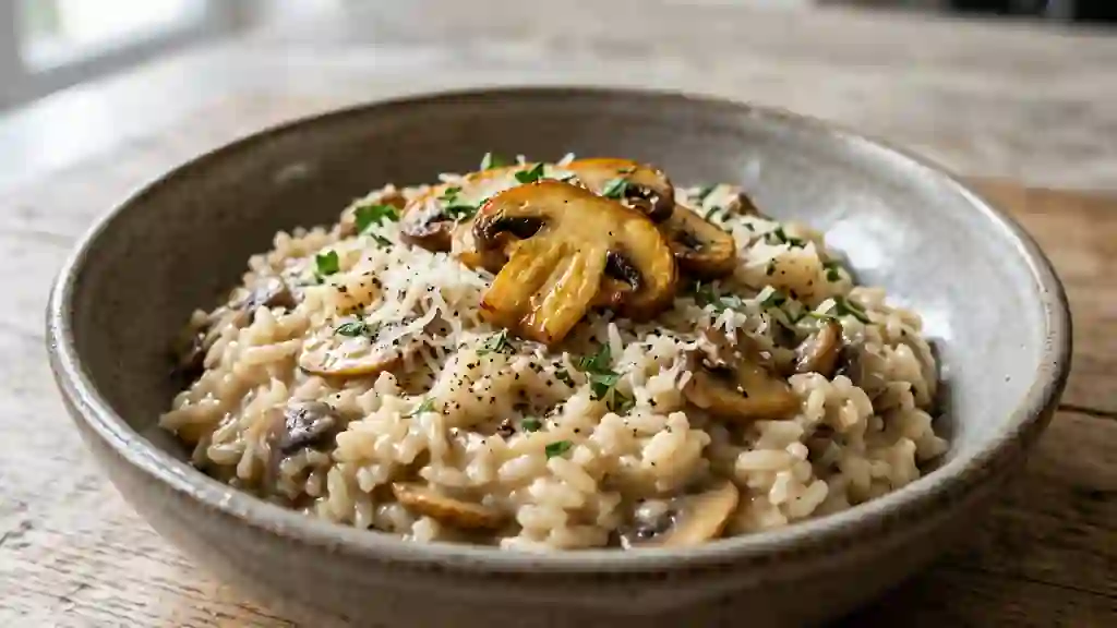 Risotto aux champignons fondant et crémeux - Photo de présentation