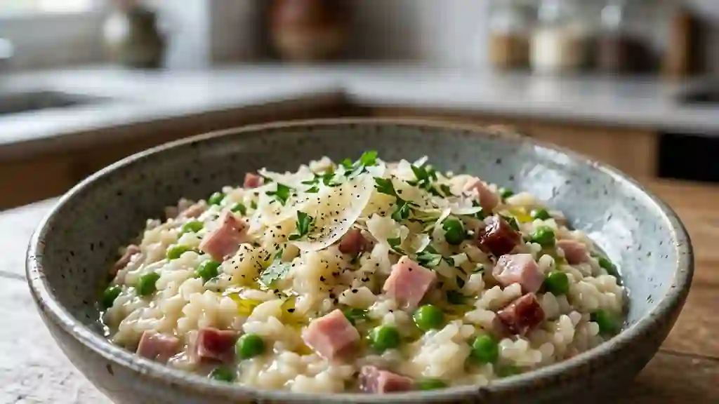 Risotto Fondant aux Deux Jambons et Pois Frais - Photo de présentation