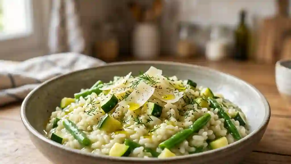 Risotto crémeux aux légumes verts - Photo de présentation