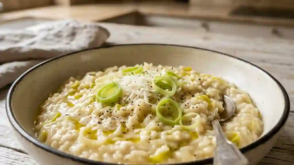 Risotto onctueux aux poireaux et parmesan - Photo de présentation