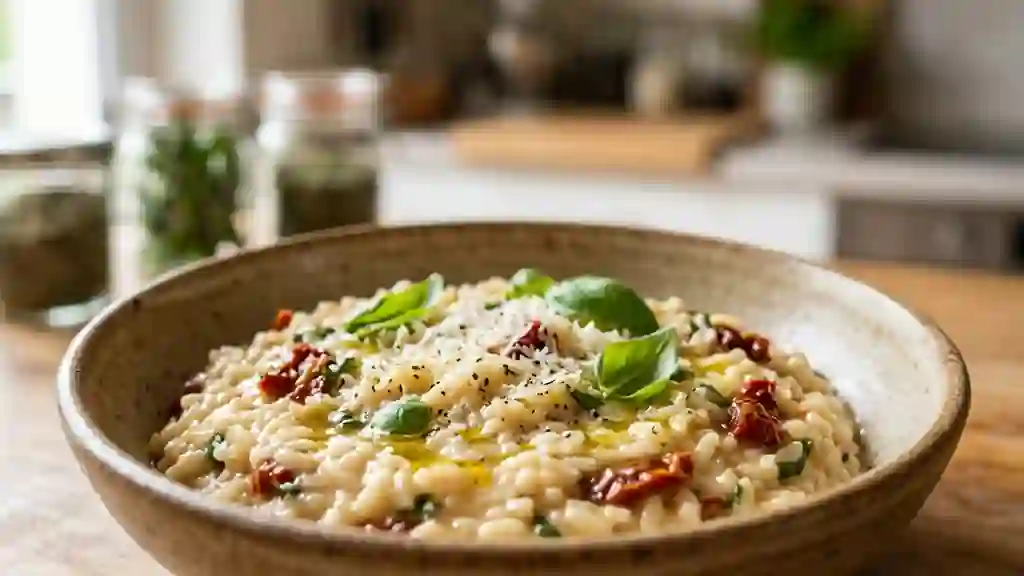 Risotto crémeux aux tomates séchées et basilic - Photo de présentation