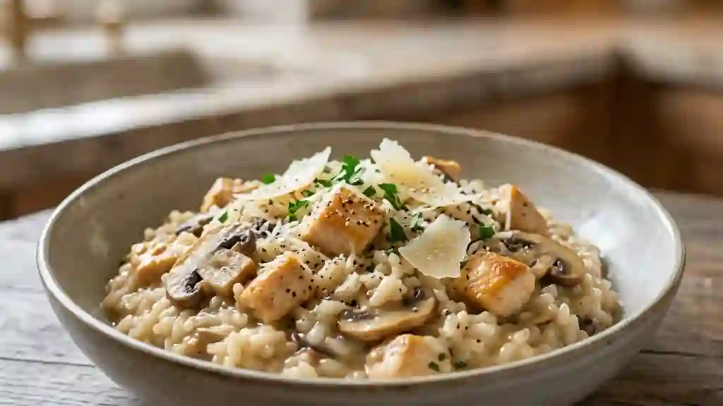 Risotto crémeux volaille et champignons - Photo de présentation