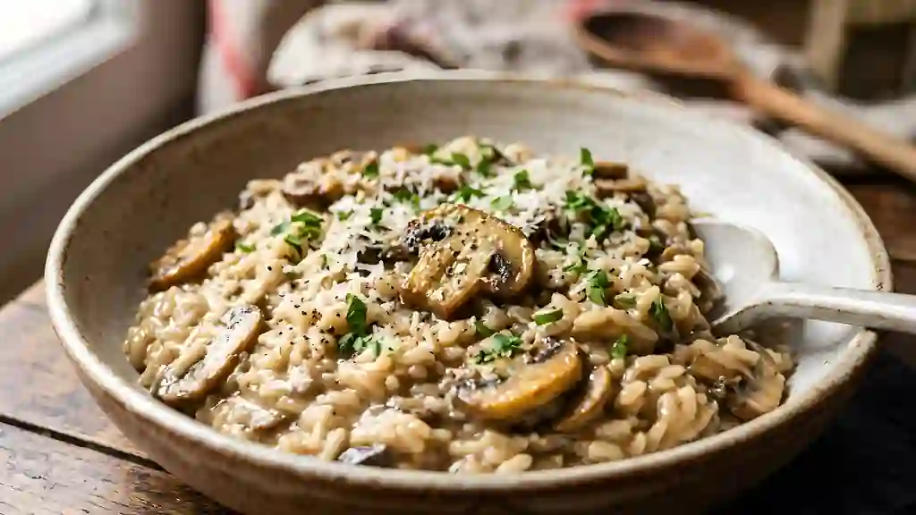 Risotto onctueux aux champignons de Paris - Photo de présentation